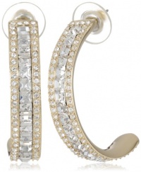 Judith Leiber Jewelry Princess Cut Pave Swarovski Champagne and Crystal Medium Hoop Earrings Judith Leiber Jewelry Princess Cut Pave Swarovski Champagne and Crystal Medium Hoop Earrings
