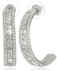 Judith Leiber Jewelry Princess Cut Pave Swarovski Rhodium and Crystal Medium Hoop Earrings Judith Leiber Jewelry Princess Cut Pave Swarovski Rhodium and Crystal Medium Hoop Earrings