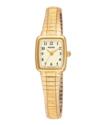 A perfectly elegant watch that has your comfort in mind. Pulsar by Seiko crafted of goldtone mixed metal expansion bracelet and rectangular case. Cream dial features black numerals and stick indices, three goldtone hands and logo. Quartz movement. Water resistant to 30 meters. Three-year limited warranty. A perfectly elegant watch that has your comfort in mind. Pulsar by Seiko crafted of goldtone mixed metal expansion bracelet and rectangular case. Cream dial features black numerals and stick indices, three goldtone hands and logo. Quartz movement. Water resistant to 30 meters. Three-year limited warranty.