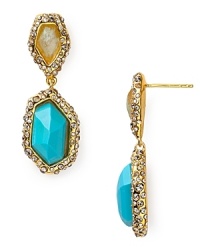 Alexis Bittar's crystal encrusted drop earrings blend bright stones with gleaming gold for a ruggedly rich look. Alexis Bittar's crystal encrusted drop earrings blend bright stones with gleaming gold for a ruggedly rich look.
