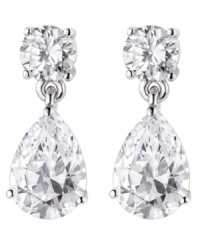 An accessory that makes a statement. Glittering round and pear-cut cubic zirconias (3 ct. t.w.) adorn CRISLU's dramatic drop earrings. Crafted in platinum-plated sterling silver. Approximate drop: 3/4 inch. An accessory that makes a statement. Glittering round and pear-cut cubic zirconias (3 ct. t.w.) adorn CRISLU's dramatic drop earrings. Crafted in platinum-plated sterling silver. Approximate drop: 3/4 inch.