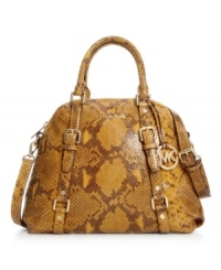 Stunning in snakeskin. This crave-worthy design by MICHAEL Michael Kors creates a mysterious allure with a polished edge. An embossed snakeskin print demands attention while 18K gold hardware and a classic satchel silhouette add a refined appeal. Stunning in snakeskin. This crave-worthy design by MICHAEL Michael Kors creates a mysterious allure with a polished edge. An embossed snakeskin print demands attention while 18K gold hardware and a classic satchel silhouette add a refined appeal.