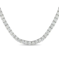 Sterling Silver Round Cubic Zirconia Tennis Style Necklace with Pressure Tongue Clasp, 17 Sterling Silver Round Cubic Zirconia Tennis Style Necklace with Pressure Tongue Clasp, 17