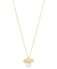 Truly effervescent. This bubbly pendant features a cluster of pink cultured freshwater pearls (7-9 mm) and shimmering rose quartz (6-1/3 ct. t.w.). A delicate 18k gold over sterling silver chain holds the look together. Approximate length: 16 inches. Approximate drop: 1 inch. Truly effervescent. This bubbly pendant features a cluster of pink cultured freshwater pearls (7-9 mm) and shimmering rose quartz (6-1/3 ct. t.w.). A delicate 18k gold over sterling silver chain holds the look together. Approximate length: 16 inches. Approximate drop: 1 inch.