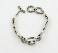 Sterling Silver Bali Braclet with Amethyst and Adjustable Toggle Clasp