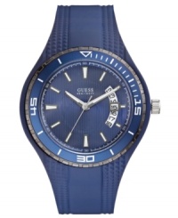 A sleek and streamlined sport watch from GUESS, covered in cool blues for extra style. A sleek and streamlined sport watch from GUESS, covered in cool blues for extra style.
