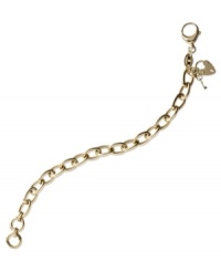 Classic cool. Fossil's link bracelet is crafted from gold-tone stainless steel with a gold-tone charm for a subtle and stylish touch. Approximate length: 7-1/2 inches. Classic cool. Fossil's link bracelet is crafted from gold-tone stainless steel with a gold-tone charm for a subtle and stylish touch. Approximate length: 7-1/2 inches.