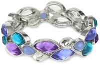 Nine West Petal Power Silver-Tone Blue and Purple Wide Stretch Bracelet