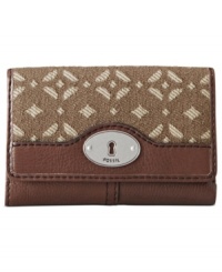 Signature jacquard with vintage-inspired hardware gives this petite, portable design from Fossil a classic yet contemporary look. Compact yet equipped to stow coins, cards, cash and ID, it easily slips into your handbag with the utmost discretion. Signature jacquard with vintage-inspired hardware gives this petite, portable design from Fossil a classic yet contemporary look. Compact yet equipped to stow coins, cards, cash and ID, it easily slips into your handbag with the utmost discretion.