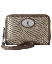 Revel in reptile. Fossil brings a touch of the exotic to the everyday with this snakeskin-embossed design. Crafted from supple leather, it flaunts multiple pockets for effortless go-everywhere accessorizing. Revel in reptile. Fossil brings a touch of the exotic to the everyday with this snakeskin-embossed design. Crafted from supple leather, it flaunts multiple pockets for effortless go-everywhere accessorizing.