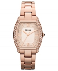 Shimmering crystals run down the rosy silhouette of this Wallace collection watch, by Fossil. Shimmering crystals run down the rosy silhouette of this Wallace collection watch, by Fossil.