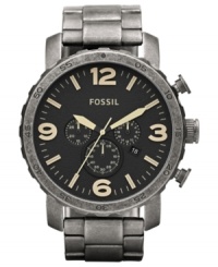 Industrial-inspired with a rugged look: a chronograph watch from Fossil's Nate collection. Industrial-inspired with a rugged look: a chronograph watch from Fossil's Nate collection.