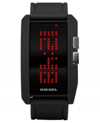 Step into the future. This Diesel watch features a black silicone strap and rectangular plastic case, 58x36mm. Negative display digital dial with red LED digits and logo. Quartz movement. Water resistant to 30 meters. Two-year limited warranty. Step into the future. This Diesel watch features a black silicone strap and rectangular plastic case, 58x36mm. Negative display digital dial with red LED digits and logo. Quartz movement. Water resistant to 30 meters. Two-year limited warranty.