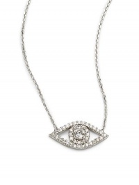 THE LOOKFrom the Fearless Eye CollectionSilvertone chain and pendantClear Cubic Zirconia evil eye pendantSpring ring closureTHE FITChain, about 16¾ longTHE MATERIALSterling silverCubic ZirconiaORIGINImported THE LOOKFrom the Fearless Eye CollectionSilvertone chain and pendantClear Cubic Zirconia evil eye pendantSpring ring closureTHE FITChain, about 16¾ longTHE MATERIALSterling silverCubic ZirconiaORIGINImported