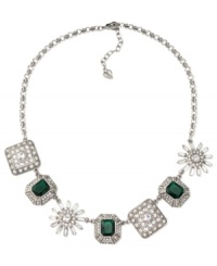Stylish stones bring this frontal necklace from Carolee to stylish new heights. Crafted from silver-tone mixed metal, the necklace is perfect for any affair. Approximate length: 16 inches. Stylish stones bring this frontal necklace from Carolee to stylish new heights. Crafted from silver-tone mixed metal, the necklace is perfect for any affair. Approximate length: 16 inches.