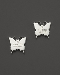 From the Trademark collection comes this gorgeous engraved butterfly stud earring designed by Gucci. From the Trademark collection comes this gorgeous engraved butterfly stud earring designed by Gucci.