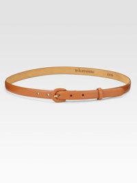 Slightly textured rich Italian leather with self-covered buckle. About ¾ wide Nubuk calf lining Made in USA Slightly textured rich Italian leather with self-covered buckle. About ¾ wide Nubuk calf lining Made in USA
