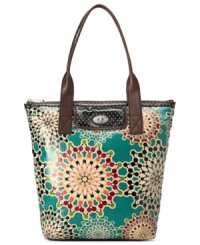Add a vintage vibe to your everyday accessorizing with this urban cool tote from Fossil. Durable coated canvas is outfitted with a mod kaleidoscope of colors, while the sturdy shoulder straps and roomy interior let you take along everything with ease. Add a vintage vibe to your everyday accessorizing with this urban cool tote from Fossil. Durable coated canvas is outfitted with a mod kaleidoscope of colors, while the sturdy shoulder straps and roomy interior let you take along everything with ease.