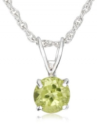 Sterling Silver 6mm Round Peridot Pendant Necklace with Light Rope Chain Necklace, 18 Sterling Silver 6mm Round Peridot Pendant Necklace with Light Rope Chain Necklace, 18