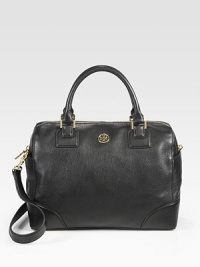 An instantly classic roomy carryall of super-luxe pebbled leather, finished with a versatile shoulder strap. Double top handles, 5½ dropTop zip closureTwo outside open pocketsProtective metal feetOne inside zip pocketTwo inside open pocketsCanvas lining13W X 9H X 7DImported An instantly classic roomy carryall of super-luxe pebbled leather, finished with a versatile shoulder strap. Double top handles, 5½ dropTop zip closureTwo outside open pocketsProtective metal feetOne inside zip pocketTwo inside open pocketsCanvas lining13W X 9H X 7DImported