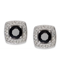Simply elegant. This pair of stud earrings from Eliot Danori is crafted from rhodium-plated brass with a black crystal framed by glistening cubic zirconias (2 ct. t.w.). Approximate diameter: 1/2 inch. Simply elegant. This pair of stud earrings from Eliot Danori is crafted from rhodium-plated brass with a black crystal framed by glistening cubic zirconias (2 ct. t.w.). Approximate diameter: 1/2 inch.