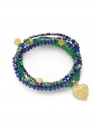 THE LOOKSet of four beaded braceletsSmall heart charmJade, lapis and glass stones22k goldplated vermeil sterling silver charm accentsElastic pull-on styleTHE MEASUREMENTWidth, about 2.5ORIGINMade in USA of imported materials THE LOOKSet of four beaded braceletsSmall heart charmJade, lapis and glass stones22k goldplated vermeil sterling silver charm accentsElastic pull-on styleTHE MEASUREMENTWidth, about 2.5ORIGINMade in USA of imported materials