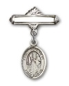 Sterling Silver Baby Badge with St. Genevieve Charm and Polished Badge Pin St. Genevieve is the Patron Saint of Women's Army Corps