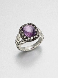From the Moonlight Ice Collection. A faceted amethyst stone is embellished by dazzling diamonds set in blackened sterling silver on a cabled sterling silver shank. AmethystDiamonds, .21 tcwBlackened sterling silverSterling silverWidth, about .39Imported From the Moonlight Ice Collection. A faceted amethyst stone is embellished by dazzling diamonds set in blackened sterling silver on a cabled sterling silver shank. AmethystDiamonds, .21 tcwBlackened sterling silverSterling silverWidth, about .39Imported