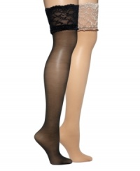 Instant romance: Lengthen your legs with these silky sheer stockings from Berkshire. Delicate lace adorns the top for endless charm. Instant romance: Lengthen your legs with these silky sheer stockings from Berkshire. Delicate lace adorns the top for endless charm.