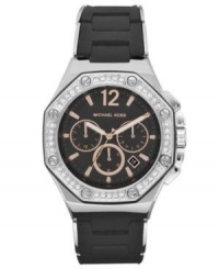 Women's Stainless Steel Chronograph Quartz Black Dial Swarovski Crystals Black Silicone Band Women's Stainless Steel Chronograph Quartz Black Dial Swarovski Crystals Black Silicone Band