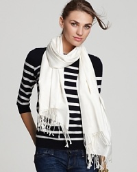 Long fringe lends a luxe edge to Collection 59's cashmere and silk pashmina wrap-perfect for all seasons. Long fringe lends a luxe edge to Collection 59's cashmere and silk pashmina wrap-perfect for all seasons.