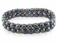 6-7 mm FW Black Pearl Double Row Elastic Bracelet, 7 6-7 mm FW Black Pearl Double Row Elastic Bracelet, 7