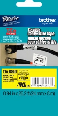 Brother Laminated Flexible ID Black on Yellow 1 Inch Tape - Retail Packaging (TZeFX651) - Retail Packaging Brother Laminated Flexible ID Black on Yellow 1 Inch Tape - Retail Packaging (TZeFX651) - Retail Packaging