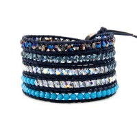 Chan Luu Crystal Metallic Blue Mix Wrap Bracelet on Natural Dark Blue Leather Chan Luu Crystal Metallic Blue Mix Wrap Bracelet on Natural Dark Blue Leather