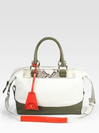 The perfect carryall in beautiful, pebbled leather with a colorblock design and python-printed leather accent.Double top handles, 5½ dropAdjustable shoulder strap, 15½-17½ dropTop zip closureOne inside zip pocketThree inside open pocketsFully lined13W X 11H X 5¾DImported The perfect carryall in beautiful, pebbled leather with a colorblock design and python-printed leather accent.Double top handles, 5½ dropAdjustable shoulder strap, 15½-17½ dropTop zip closureOne inside zip pocketThree inside open pocketsFully lined13W X 11H X 5¾DImported
