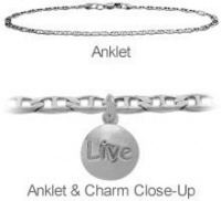 9 Inch Sterling Silver Round LIVE Charm Flat Gucci Anklet 9 Inch Sterling Silver Round LIVE Charm Flat Gucci Anklet