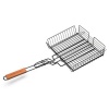 Charcoal Companion Non-Stick Rectangle Grilling Basket with Rosewood Handle