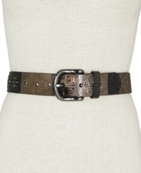 A rich accent for shirt dresses, jeans and more with a patchwork design embellished with stud detail and gunmetal hardware. A rich accent for shirt dresses, jeans and more with a patchwork design embellished with stud detail and gunmetal hardware.