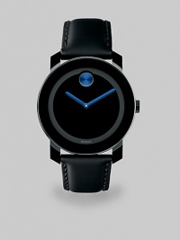 Bold watch with a black TR90 and stainless steel case and a black coated leather strap. Swiss quartz movementWater resistant to 3 ATMRound TR90 and stainless steel case, 36mm (1.4)Smooth bezelBlack dial with electric blue handsBlack coated leather strapMade in Switzerland Bold watch with a black TR90 and stainless steel case and a black coated leather strap. Swiss quartz movementWater resistant to 3 ATMRound TR90 and stainless steel case, 36mm (1.4)Smooth bezelBlack dial with electric blue handsBlack coated leather strapMade in Switzerland