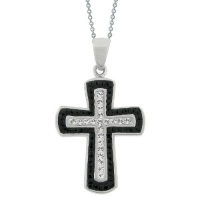 Stainless Steel Cross Pendant Necklace with White and Black Swarovski Crystal Chain, 18 Stainless Steel Cross Pendant Necklace with White and Black Swarovski Crystal Chain, 18