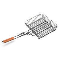 Charcoal Companion Non-Stick Rectangle Grilling Basket with Rosewood Handle Charcoal Companion Non-Stick Rectangle Grilling Basket with Rosewood Handle