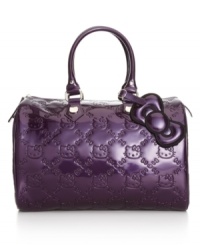 Take a closer look and you'll see this pretty satchel showcases a sweet surprise. The quilted design by Hello Kitty features the classic kitty face embossed on bag with signature silvertone hardware and a sweet bow charm. Take a closer look and you'll see this pretty satchel showcases a sweet surprise. The quilted design by Hello Kitty features the classic kitty face embossed on bag with signature silvertone hardware and a sweet bow charm.
