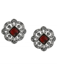Simply ravishing in red. These button earrings from 2028 bring a look of elegance with a siam red epoxy stone surrounded by simulated marcasite. Crafted in silver-tone mixed metal. Approximate drop: 1 inch. Simply ravishing in red. These button earrings from 2028 bring a look of elegance with a siam red epoxy stone surrounded by simulated marcasite. Crafted in silver-tone mixed metal. Approximate drop: 1 inch.