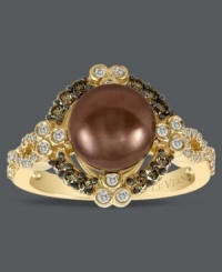 Deliciously dramatic. Le Vian's richly-shimmering ring highlights a chocolate cultured Tahitian pearl (9-10 mm) with round-cut white diamonds (1/4 ct. t.w.) and chocolate diamonds (1/4 ct. t.w.) in a pretty pattern. Band crafted in 14k gold. Deliciously dramatic. Le Vian's richly-shimmering ring highlights a chocolate cultured Tahitian pearl (9-10 mm) with round-cut white diamonds (1/4 ct. t.w.) and chocolate diamonds (1/4 ct. t.w.) in a pretty pattern. Band crafted in 14k gold.