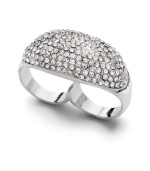 Snap up this hot, new trend. Decorate not one -- but two! -- digits in Bar III's trendy two-finger ring. Crafted in silver tone mixed metal, ring features a dramatic dome shape accented by sparkling crystals. Size 7.