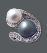 Wrap your fingers in sophistication and sparkle. This unique ring by Effy Collection features a cultured Tahitian pearl (11-1/2 mm), a cultured freshwater pearl (9-1/2 mm) and a swirling 14k white gold setting decorated with round-cut diamond (3/8 ct. t.w.).