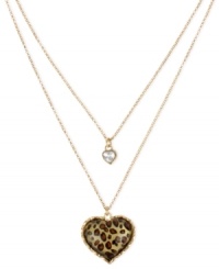 Wild at heart. Betsey Johnson's two-row necklace is crafted from antique gold-tone mixed metal with glass crystal accents and a leopard-print heart for a bit of animal attraction. Item comes packaged in a signature Betsey Johnson Gift Box. Approximate length: 16 inches + 3-inch extender. Approximate drop: 2-1/2 inches. Wild at heart. Betsey Johnson's two-row necklace is crafted from antique gold-tone mixed metal with glass crystal accents and a leopard-print heart for a bit of animal attraction. Item comes packaged in a signature Betsey Johnson Gift Box. Approximate length: 16 inches + 3-inch extender. Approximate drop: 2-1/2 inches.