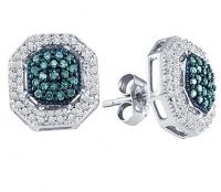 Blue Aqua Diamond Earrings Cluster Studs 10k White Gold (0.40 Carat) Blue Aqua Diamond Earrings Cluster Studs 10k White Gold (0.40 Carat)