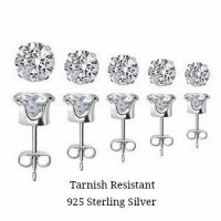 S02- Sterling Silver Tarnish Resistant 5 Pair CZ Stud Earrings Set. Sparkling 3mm 4mm 5mm 6mm & 7mm Clear Round Cubic Zirconia 925 Sterling Silver Stud Earring, Nickle Free. Includes Free Gift Box S02- Sterling Silver Tarnish Resistant 5 Pair CZ Stud Earrings Set. Sparkling 3mm 4mm 5mm 6mm & 7mm Clear Round Cubic Zirconia 925 Sterling Silver Stud Earring, Nickle Free. Includes Free Gift Box