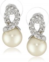 Carolee Elegant Bride White Pearl with Silver-Tone Pave Crystal Knot Earrings